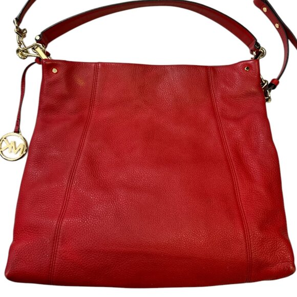 Michael Kors Red Leather Crossbody Hobo Handbag Bag Shoulder - Picture 12 of 16